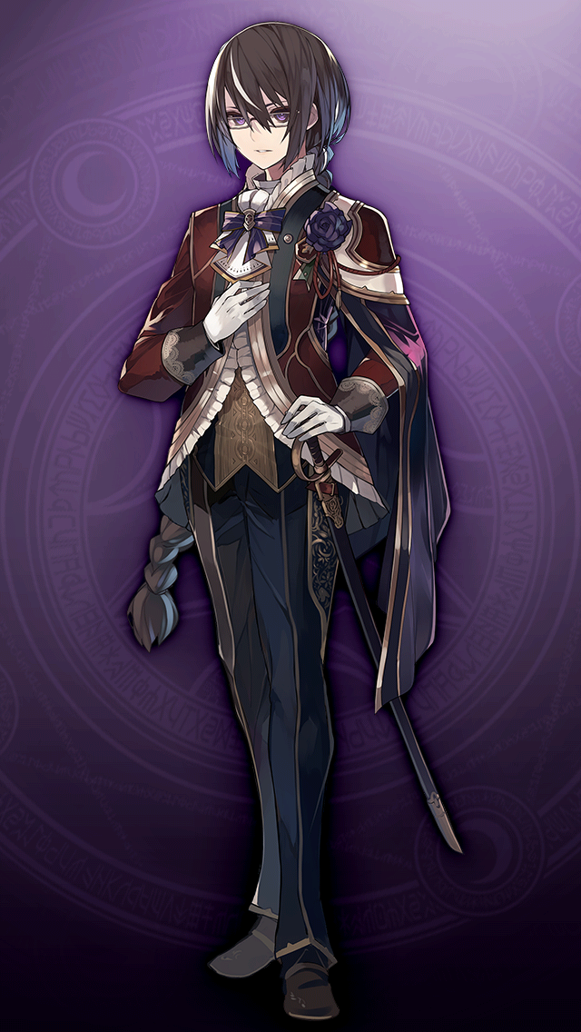 1boy, ascot, black_hair, black_pants, braid, brown_jacket, brown_shoes, clovis_(grimms_notes)