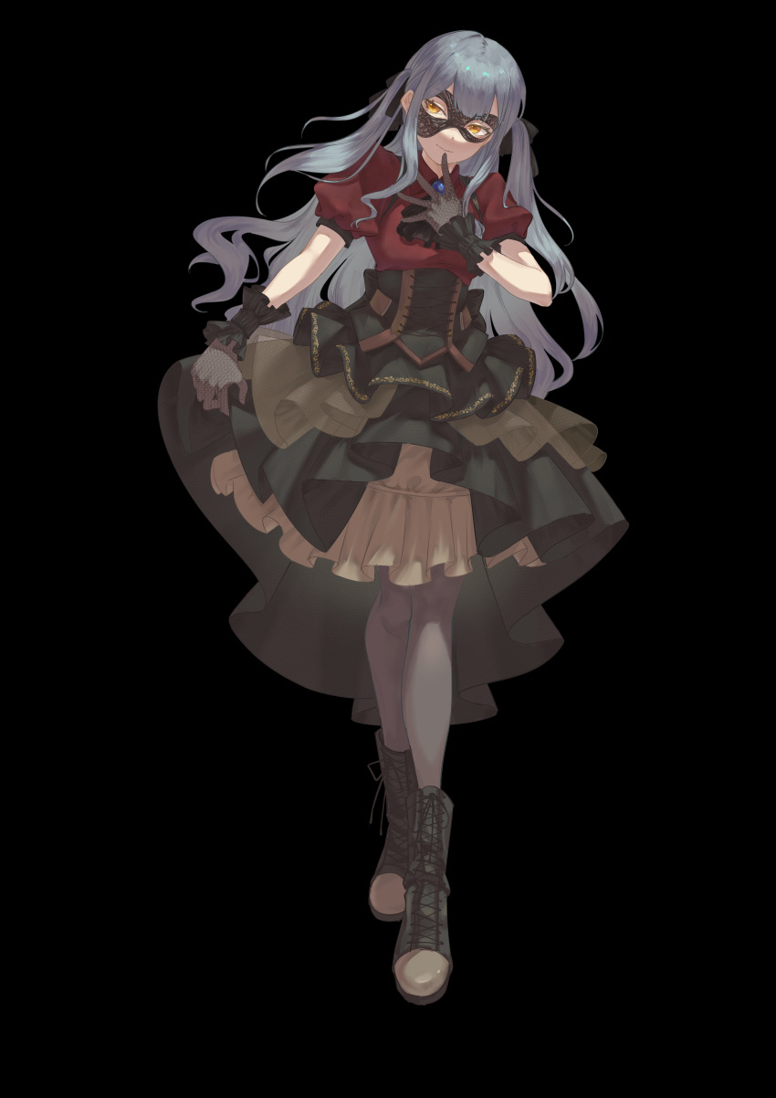 1girl, absurdres, ascot, bang_dream!, bang_dream!_it's_mygo!!!!!, black_ascot, black_background, black_boots