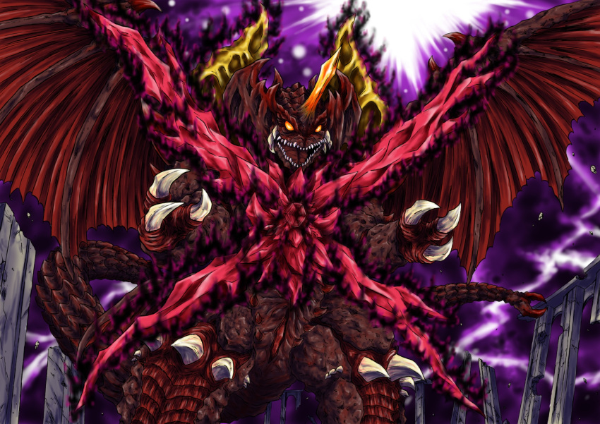 bat_wings, character_request, claws, commentary_request, creature, destoroyah, extra_horns, fangs