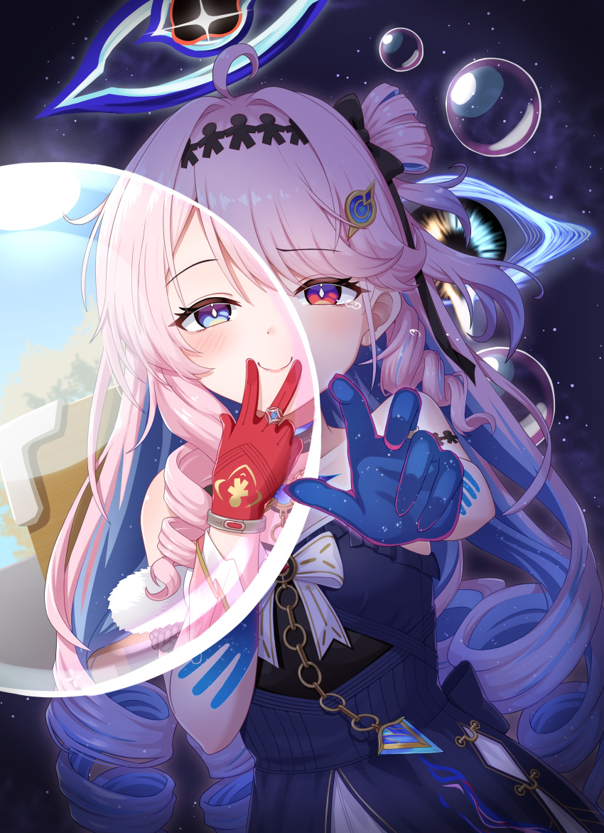 1girl, absurdres, ahoge, air_bubble, aleph-1_(wuthering_waves), blue_eyes, blue_hair, breasts