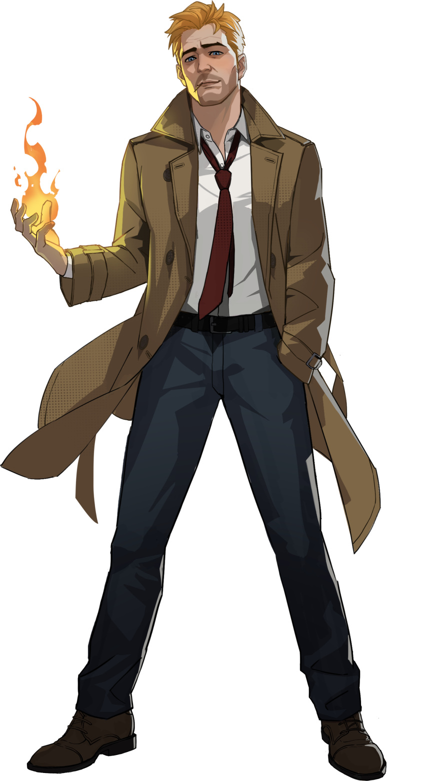 1boy, absurdres, belt, blonde_hair, brown_coat, coat, collared_coat, collared_shirt