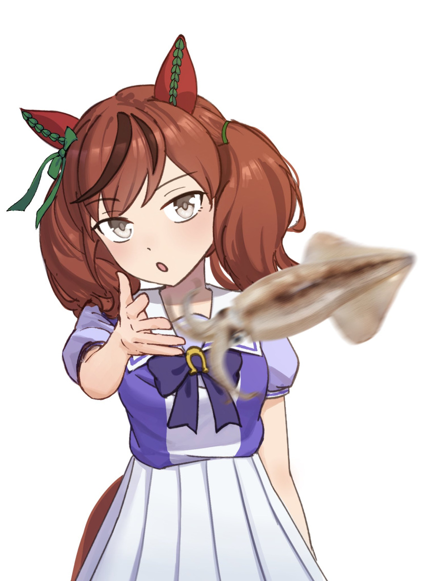 1girl, animal_ears, brown_eyes, brown_hair, drunkyapsession, ear_covers, ear_ribbon, highres