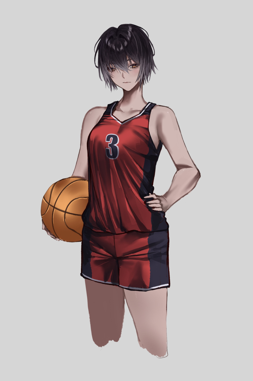 1girl, absurdres, aged_down, armpit_crease, ball, bare_shoulders, basketball_(object), basketball_jersey