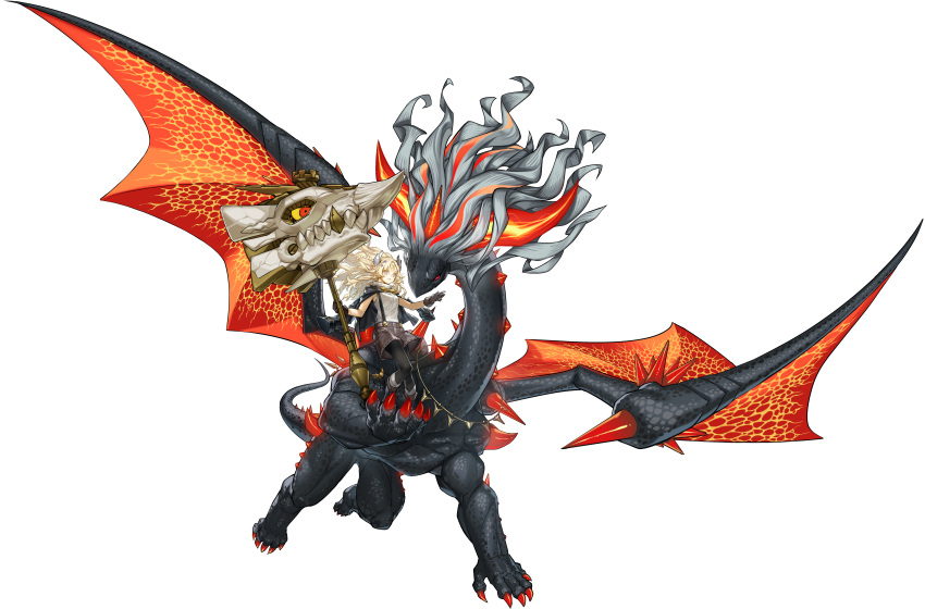 1boy, 1girl, absurdres, albaz_(yu-gi-oh!), albion_the_shrouded_dragon, blonde_hair, breasts, dragon