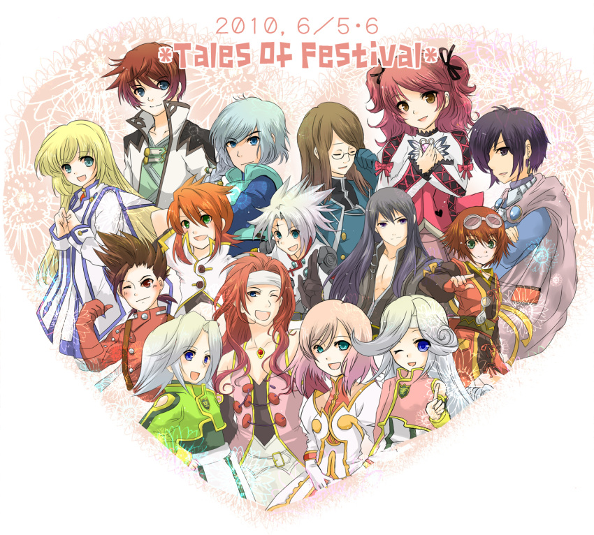 asbel_lhant, black_hair, blonde_hair, brown_hair, cheria_barnes, colette_brunel, dio_(tales), estellise_sidos_heurassein