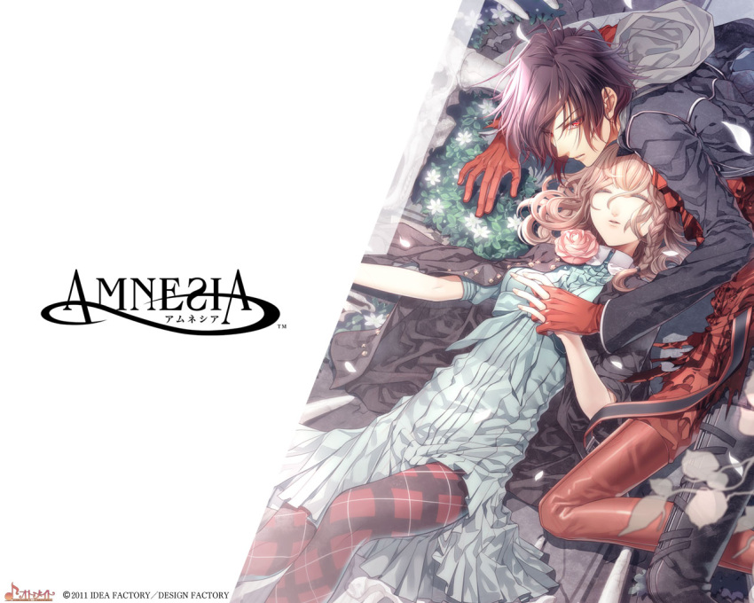 1girl, amnesia, amnesia_(idea_factory), argyle, argyle_legwear, black_hair, braid, brown_eyes
