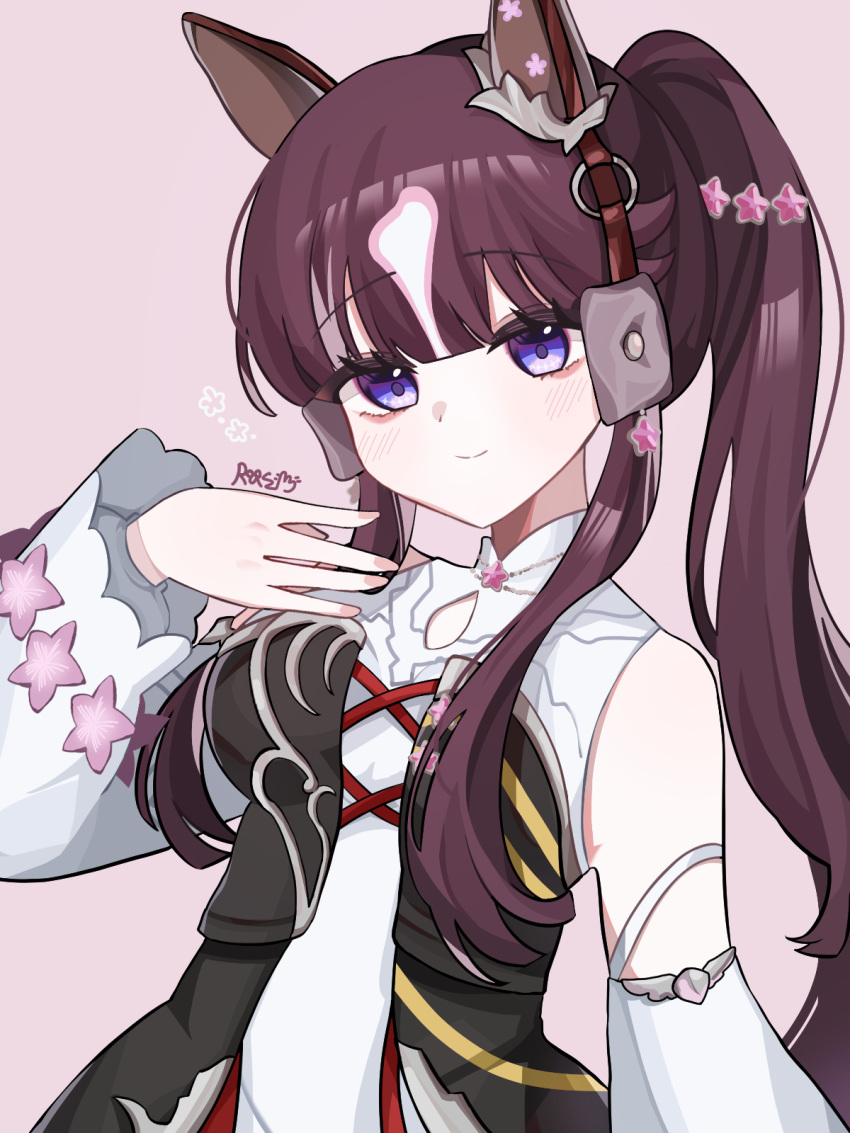 1girl, animal_ears, black_corset, blunt_bangs, breasts, brown_hair, closed_mouth, commentary_request