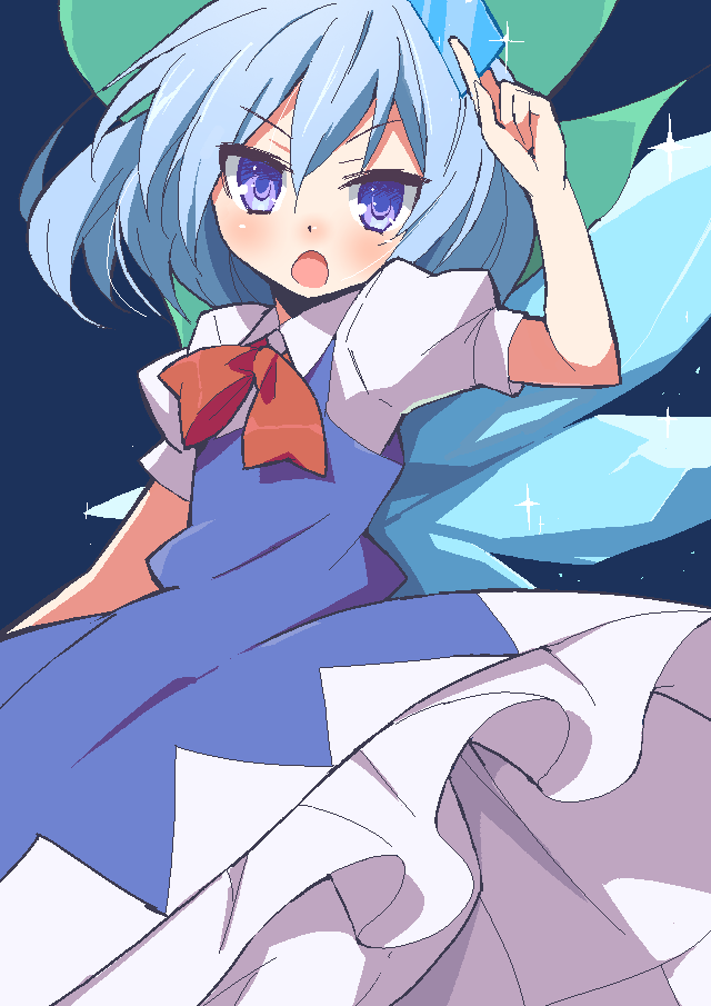 9law, :o, blue_dress, blue_eyes, blue_hair, bow, bowtie, cirno