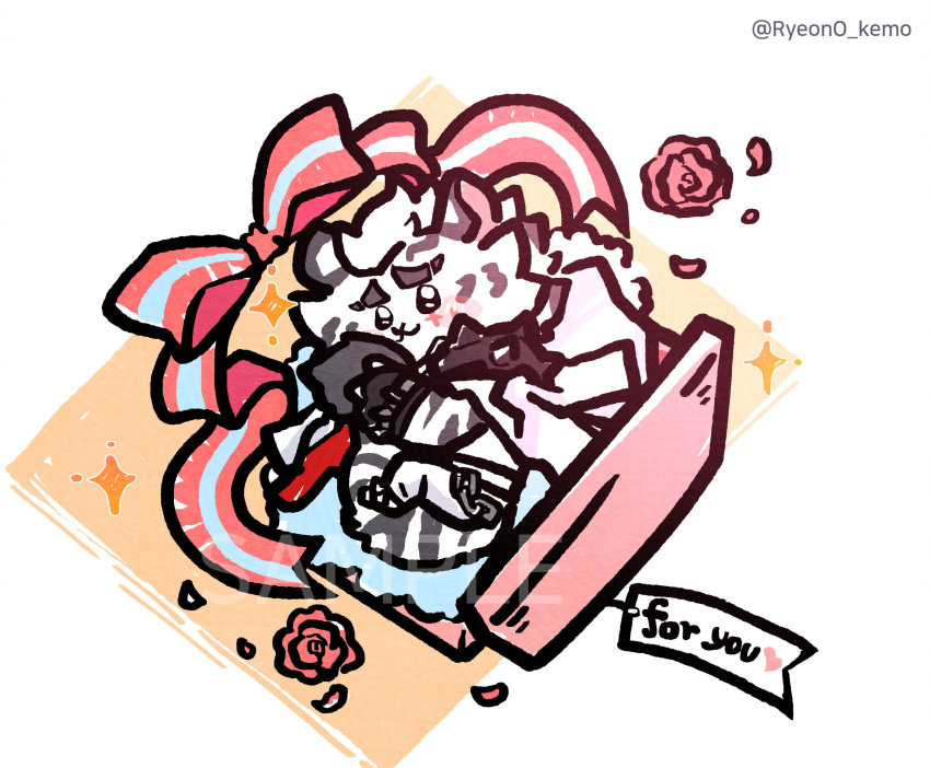 1boy, animal_ears, arknights, artist_name, box, chibi, chibi_only, closed_mouth