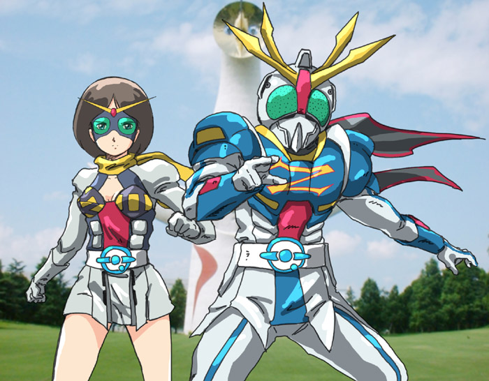 cosplay, electro_wave_human_tackle, emma_sheen, gundam, kamen_rider, kamen_rider_stronger, kamen_rider_stronger_(series), parody, scarf, tackle, zeta_gundam