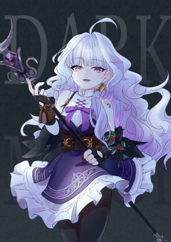 ahoge, artist_name, commentary_request, fingerless_gloves, gloves, grey_hair, long_hair, mabinogi