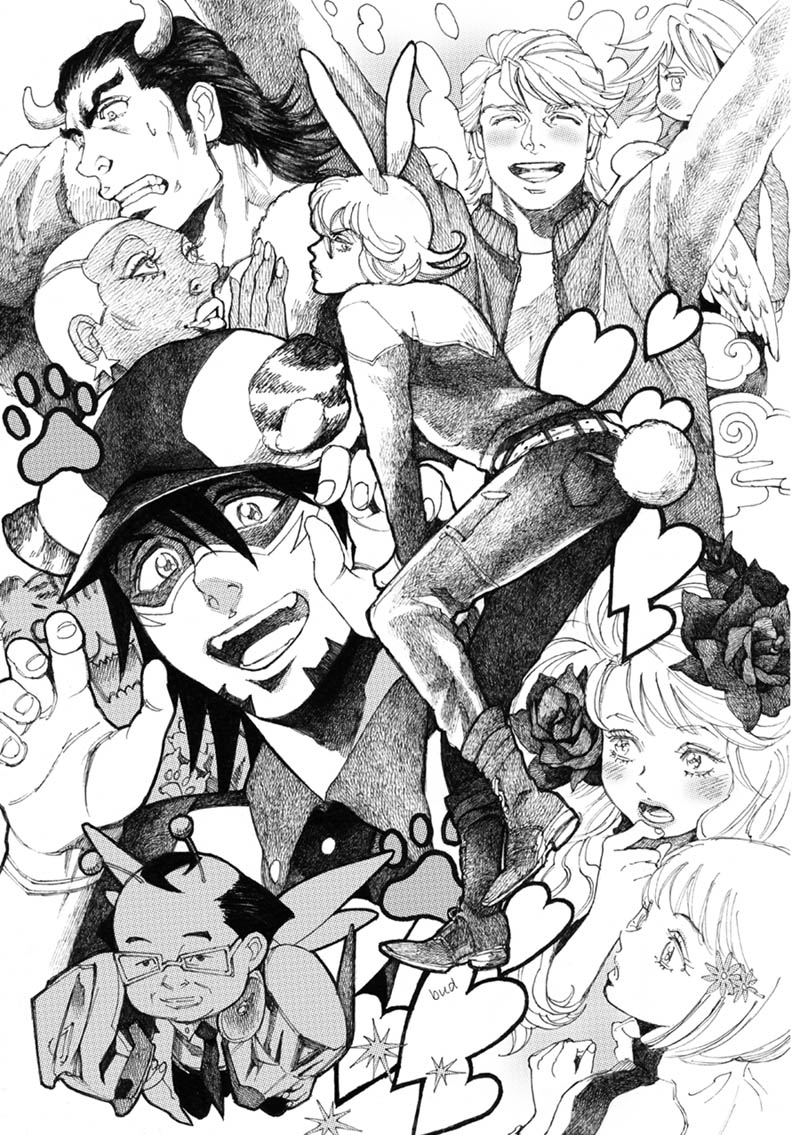 6+boys, animal_ears, antennae, antonio_lopez, arms_up, barnaby_brooks_jr, bomber_jacket, bruce_lee's_jumpsuit