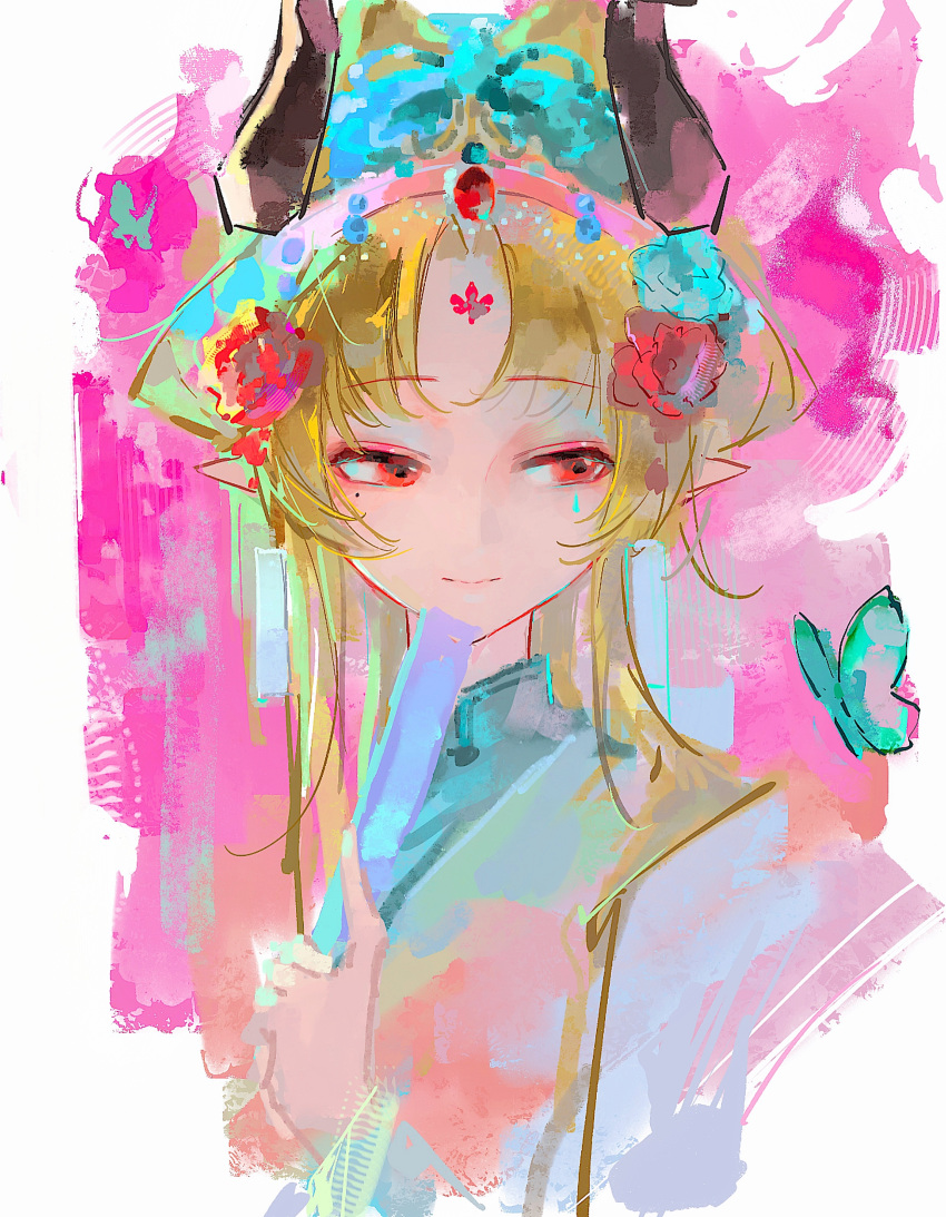 1girl, absurdres, arknights, blonde_hair, chinese_clothes, chinese_commentary, closed_mouth, commentary_request
