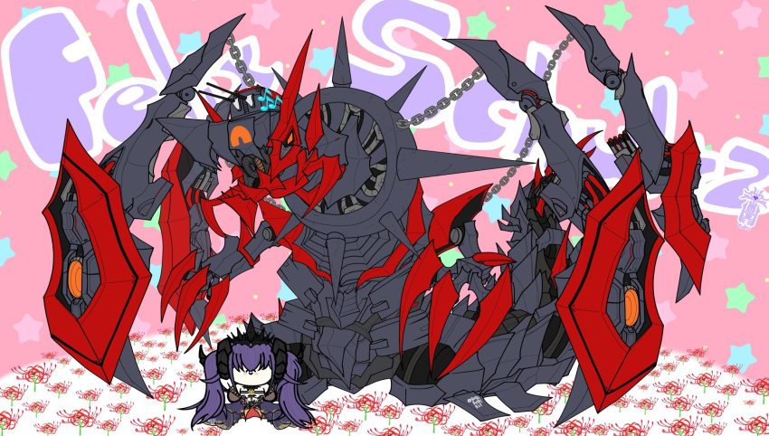 1girl, azur_lane, black_horns, butaibutaibut, chain, character_name, claws, commentary_request