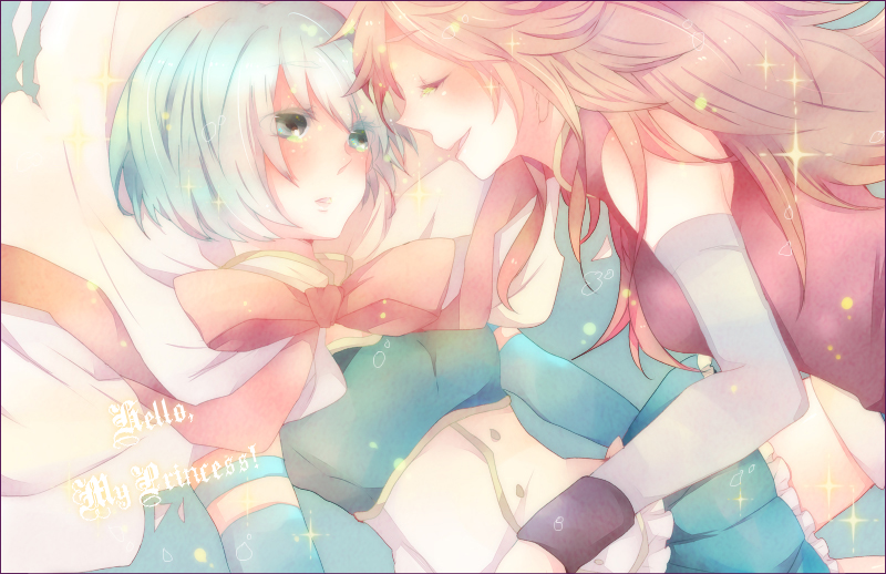 blue_eyes, blue_hair, blush, bow, cape, hair_bow, long_hair, magical_girl