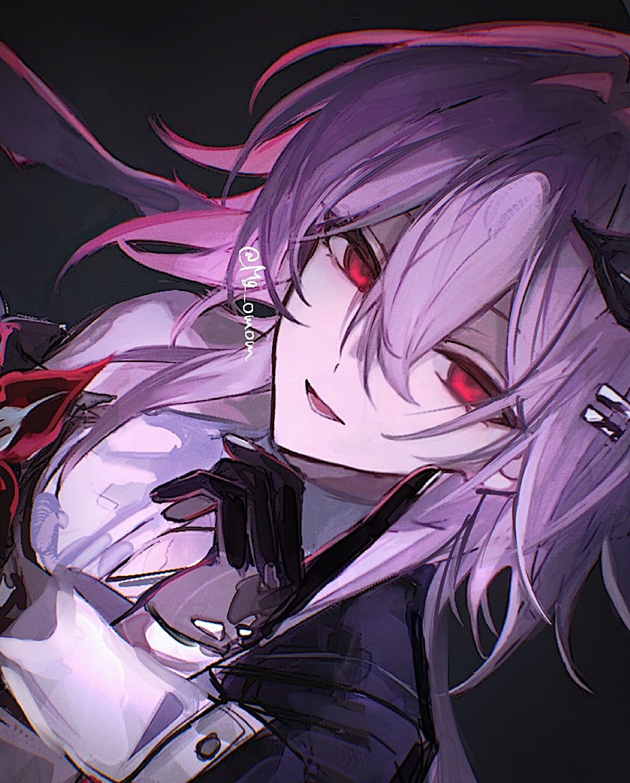 1girl, black_background, black_flower, black_gloves, dark_background, evernight_(honkai:_star_rail), flower, flower_ornament