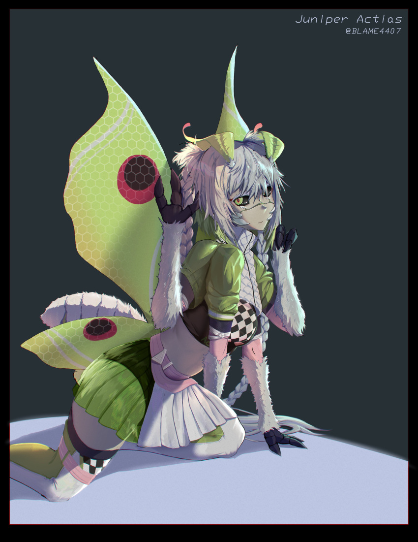 1girl, abdomen_tail, absurdres, antennae, arthropod_girl, black_sclera, blame_4407, braid