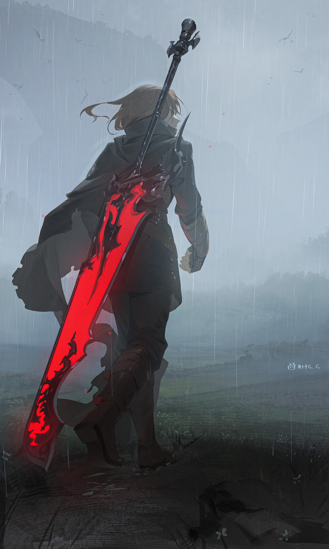 1boy, bandaged_arm, bandages, bilibili_logo, blonde_hair, boots, cape, character_request