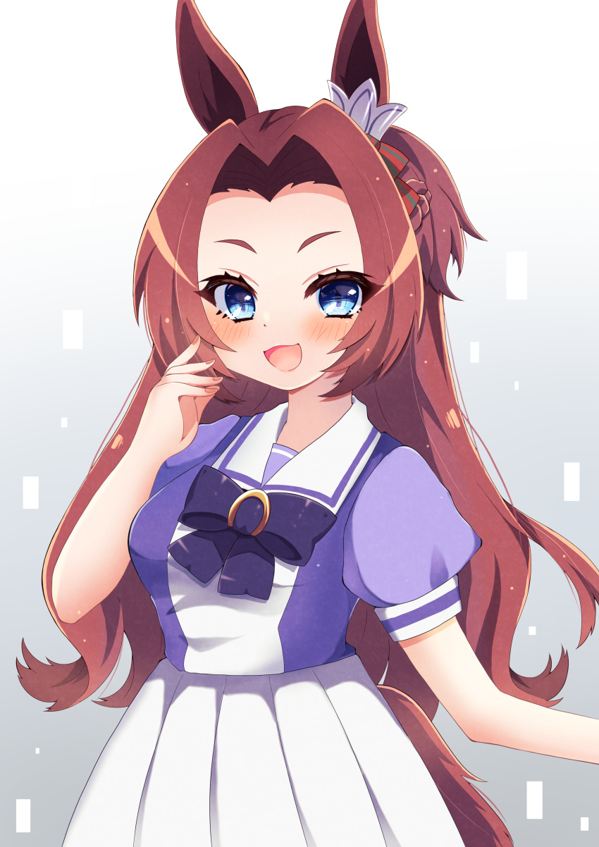 1girl, absurdres, akashiro_hana, animal_ears, blue_eyes, blush, bow, bowtie
