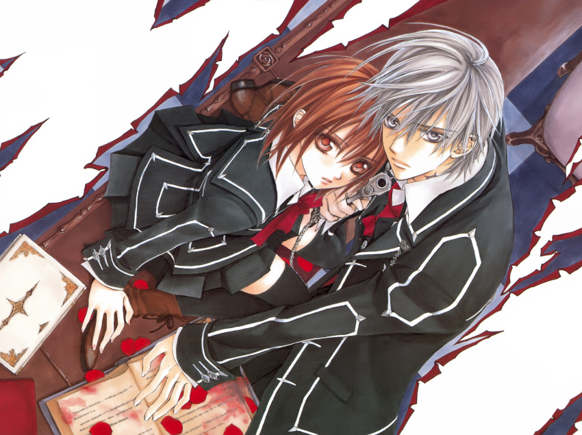 brown_hair, gun, kiryu_zero, seifuku, short_hair, vampire, vampire_knight, weapon