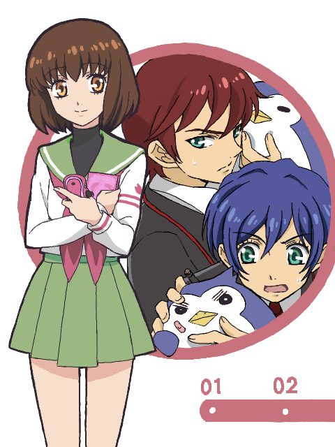 blue_hair, brothers, brown_eyes, brown_hair, cellphone, diary, green_eyes, mawaru_penguindrum