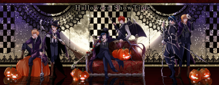 bat_wings, character_request, checkered, flower, halloween, hat, highres, hijirikawa_masato