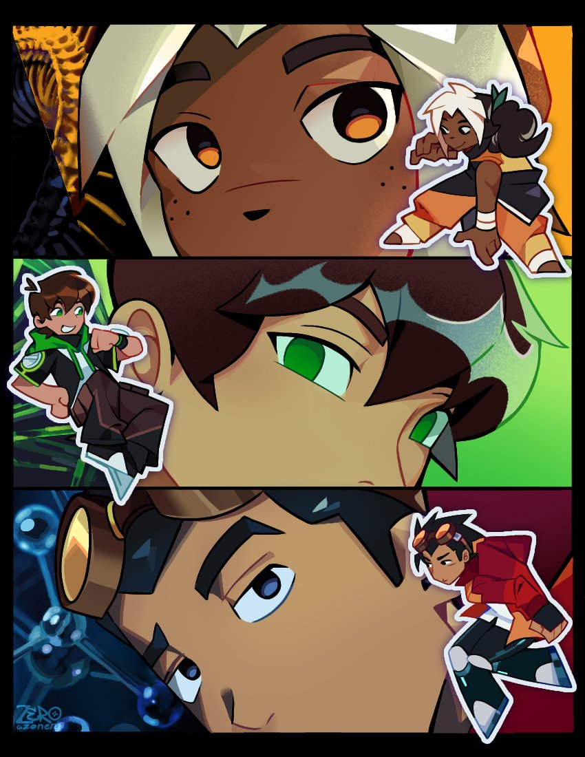 3boys, animification, artist_name, ben_10, ben_tennyson, black_border, black_gloves, black_hair