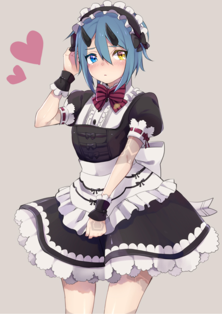 1girl, black_dress, blue_eyes, blue_hair, blush, bow, breasts, commentary_request
