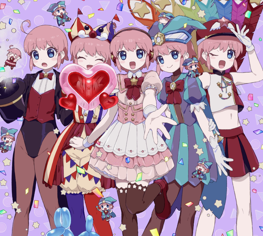 animification, blue_eyes, circus_kirby, commentary_request, dress, festival_kirby, full_body, gloves