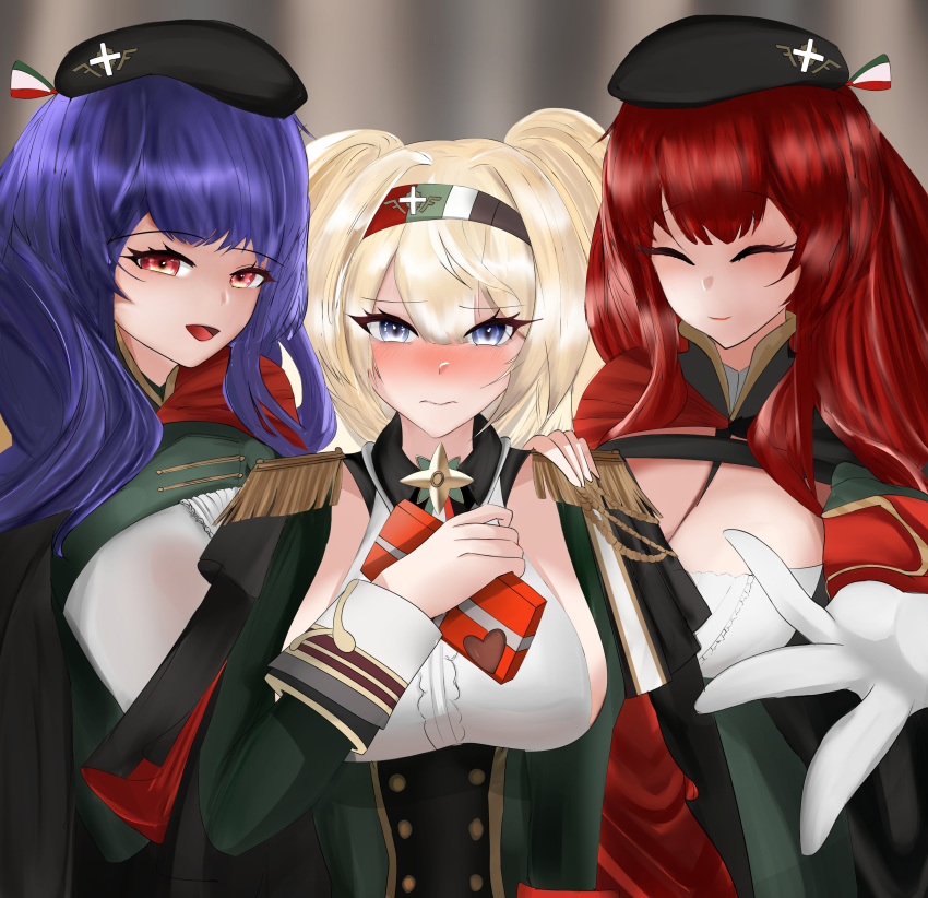 absurdres, azur_lane, beret, blonde_hair, blue_eyes, blush, box, box_of_chocolates