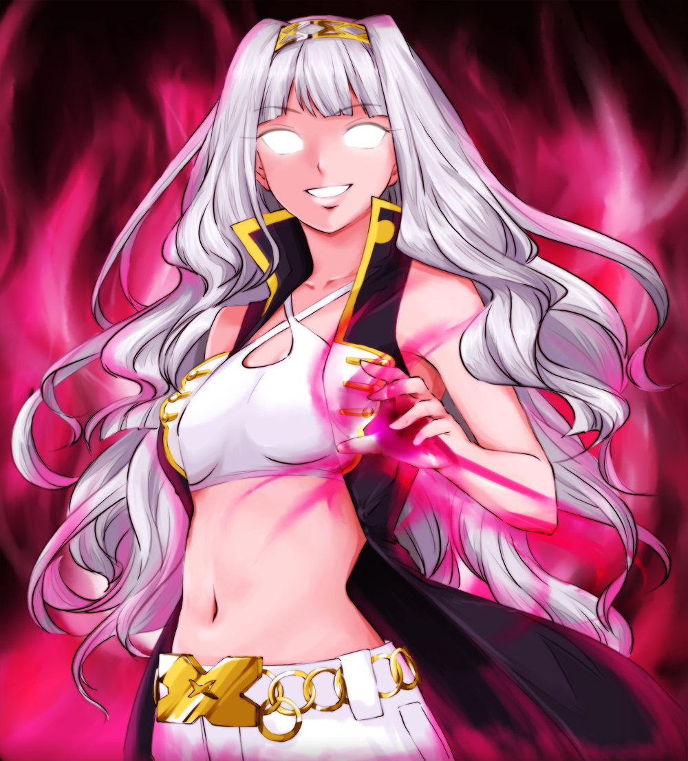 grin, hairband, idolmaster, long_hair, midriff, navel, saijou_hirokazu, shijou_takane