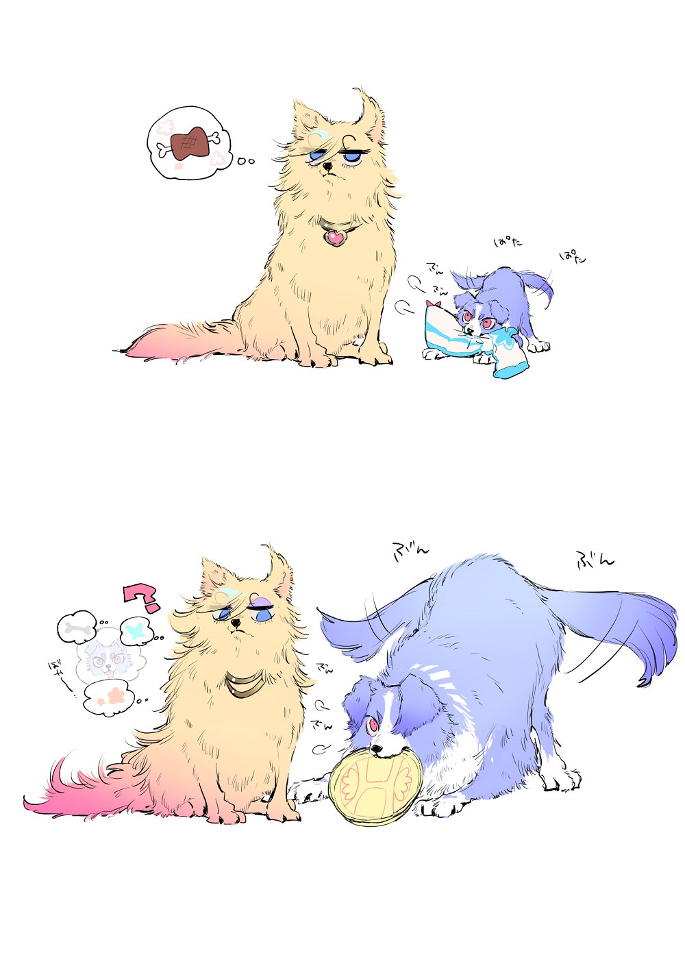 animalization, commentary_request, cousins, dog, highres, panty_&amp;_stocking_with_garterbelt, pfziki, polyester_(psg)