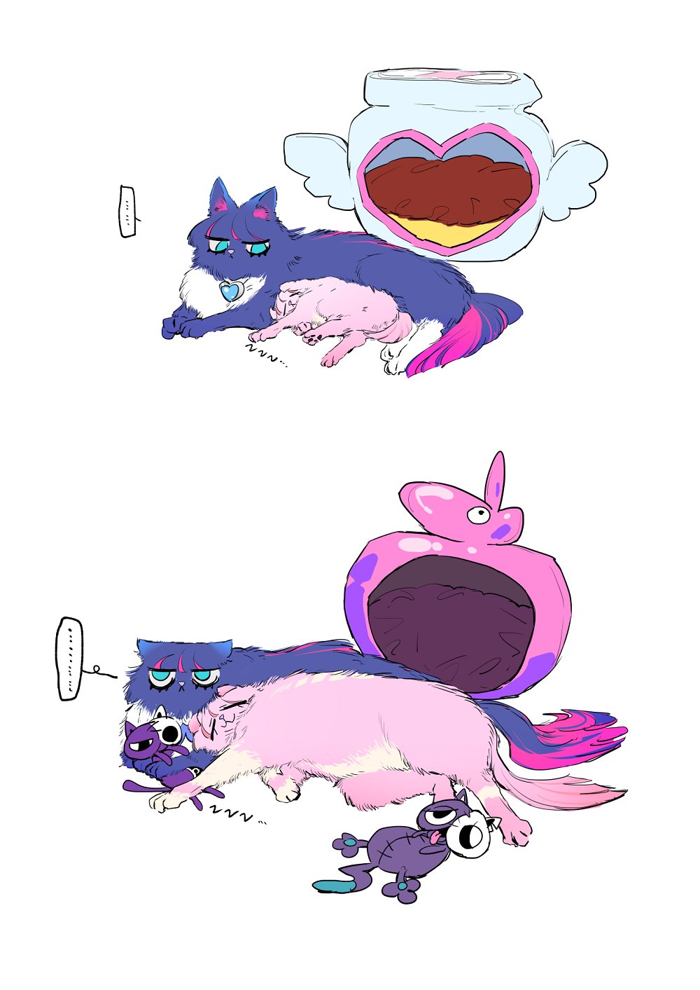 animalization, cat, commentary_request, cousins, highres, panty_&amp;_stocking_with_garterbelt, pfziki, pink_fur