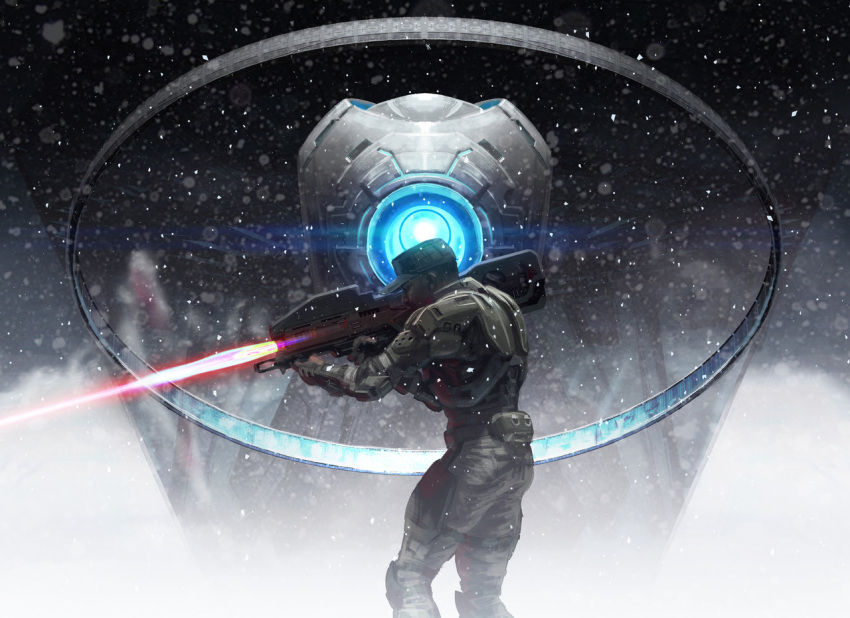 1boy, 1other, 343_guilty_spark, armor, cigar, dark-skinned_male, dark_skin, energy_beam