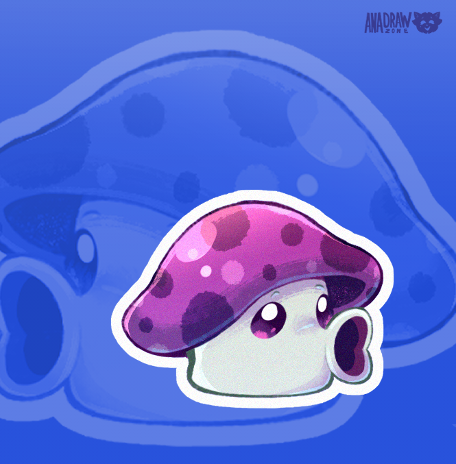 anadrawzone, artist_logo, artist_name, blue_background, commentary, english_commentary, logo, mushroom