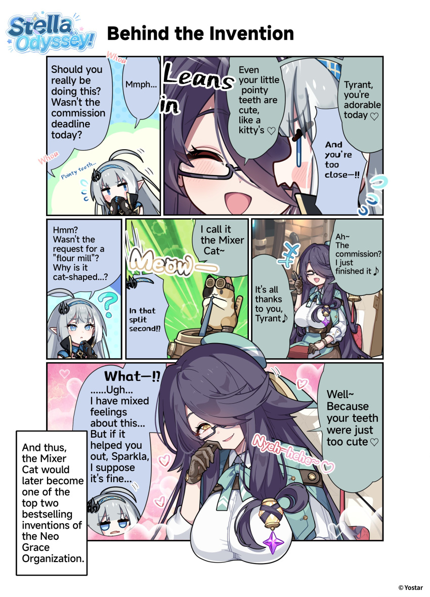 +++, 2girls, ?, absurdres, ahoge, black_gloves, black_hair, blue_eyes