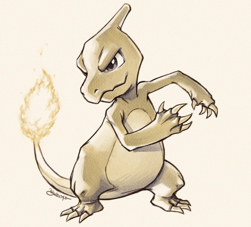 charmeleon, claws, closed_mouth, commentary_request, derivative_work, english_commentary, fire, flame-tipped_tail