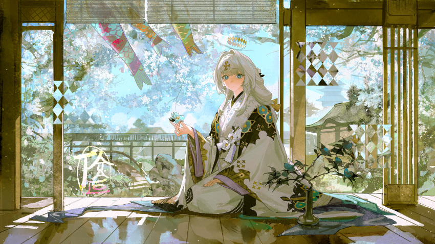 1girl, :|, absurdres, architecture, blue_eyes, chinese_commentary, closed_mouth, commentary_request