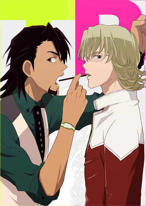 ane_(artist), bad_id, barnaby_brooks_jr, blonde_hair, brown_eyes, brown_hair, eating, facial_hair