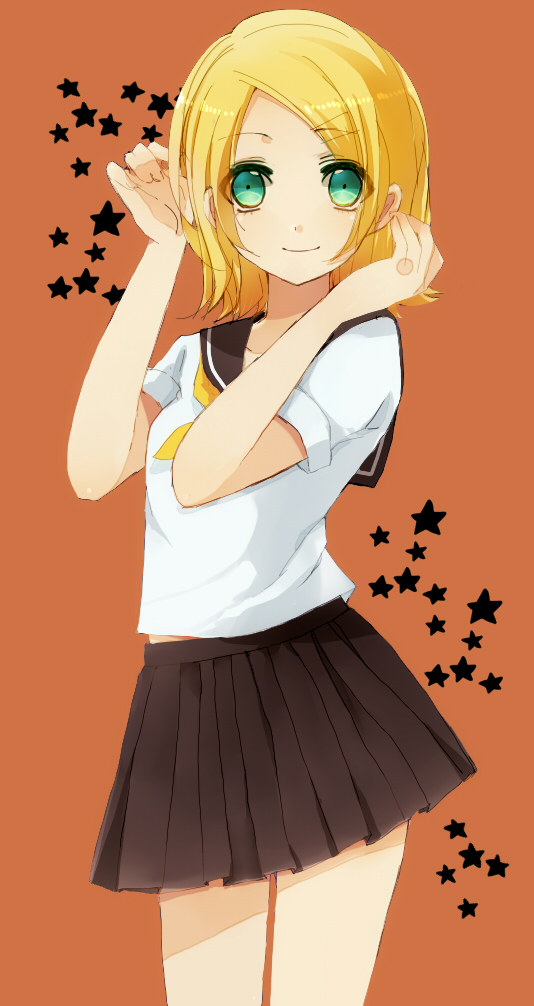 aqua_eyes, bad_id, blonde_hair, hair_ornament, hairclip, kagamine_rin, school_uniform, serafuku