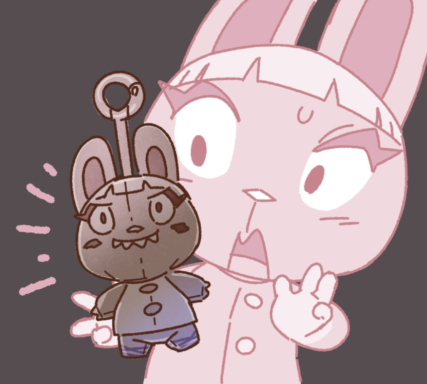 1girl, animal_crossing, animal_ears, blunt_bangs, bonbon_(animal_crossing), brown_background, character_doll, chibi
