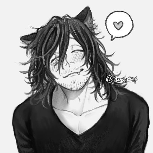 aizawa_shota, animal_ears, beard_stubble, black_hair, black_shirt, blush, boku_no_hero_academia, cat_boy