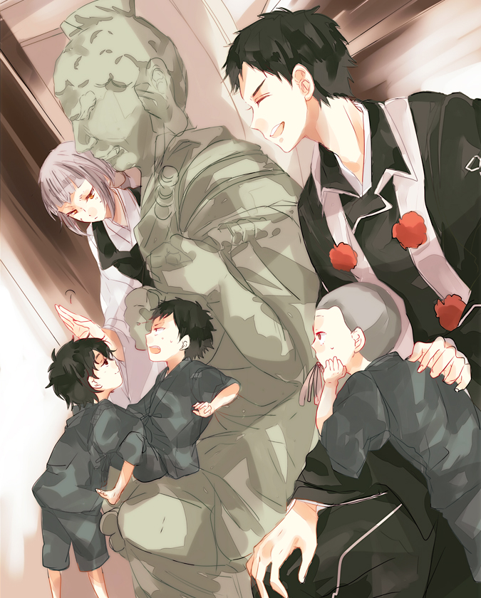 black_hair, closed_eyes, eyes_closed, houjou_mamushi, japanese_clothes, miwa_konekomaru, shima_juuzou, shima_renzou