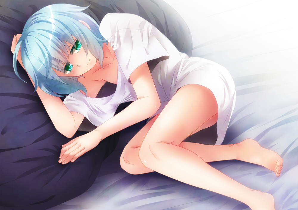 barefoot, blue_eyes, blue_hair, lying, male, original, sakuyabm, solo