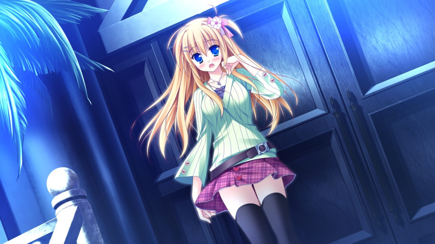 artista, blonde_hair, blue_eyes, diamic_days, estudio, game_cg, hatsushiba, hatsushiba_kisa, kisa, lump, novela, sesena_yau, sugar, thigh-highs, visuale