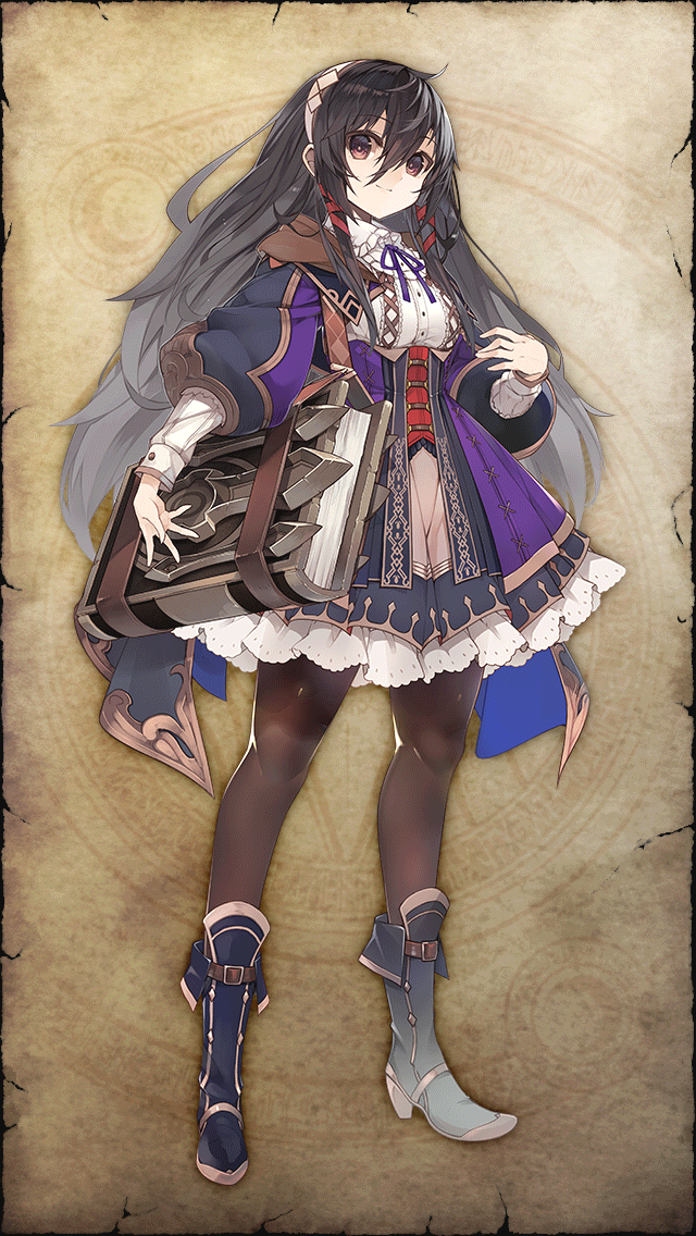 1girl, black_hair, book, boots, breasts, brown_pantyhose, buttons, closed_mouth