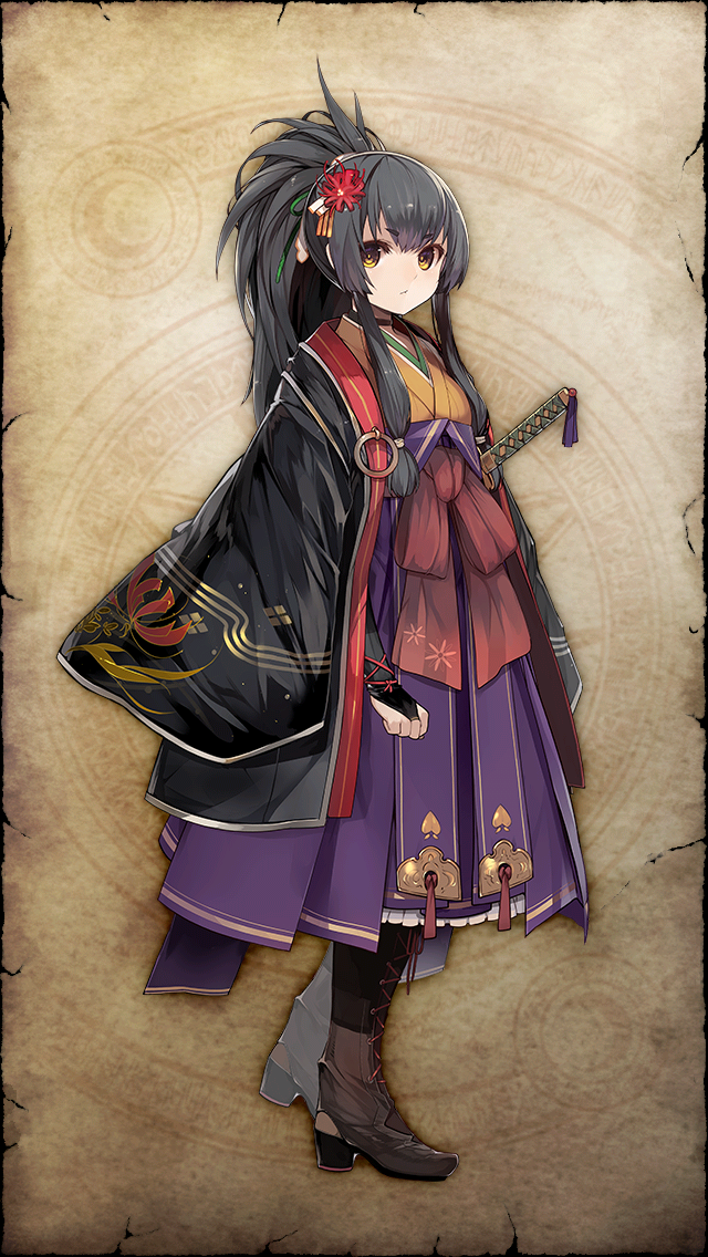 1girl, black_bridal_gauntlets, black_hair, black_haori, boots, bridal_gauntlets, brown_boots, brown_choker