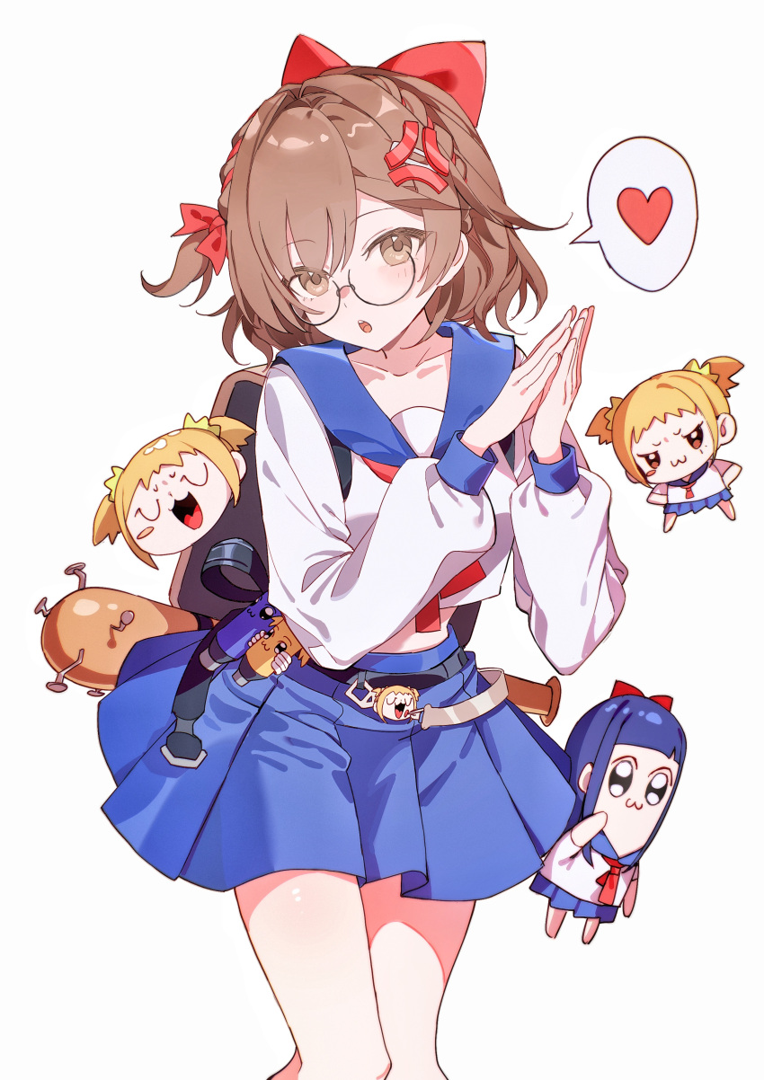 1girl, :o, absurdres, anger_vein_hair_ornament, backpack, bag, bare_legs, baseball_bat