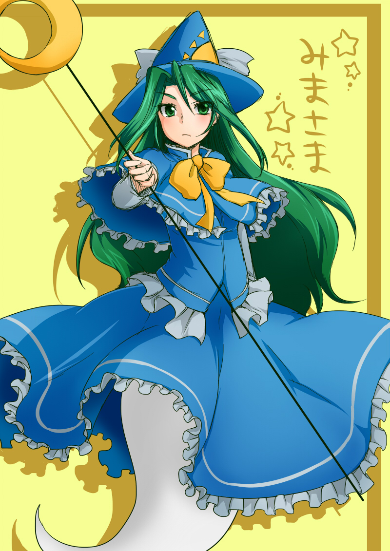 character_name, ghost, ghost_tail, green_eyes, green_hair, hat, long_hair, mima