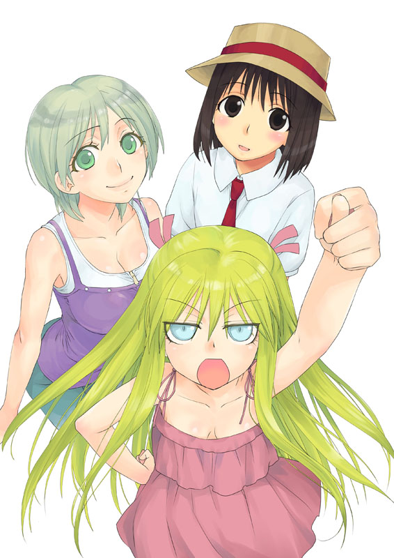 2girls, androgynous, angela_burton, blonde_hair, blue_eyes, blush, breasts, brown_eyes